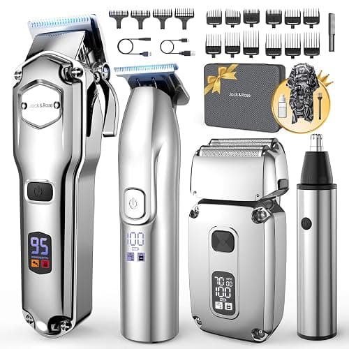 Jack & Rose Hair Clippers for Men Set Professional, Cordless Men Hair Trimmer, Electric Shavers, Barber kit, 4 in 1,LED Display, for Nose, Body, Bald Head - Image 1