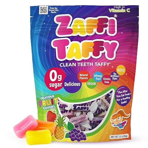 Zaffi Taffy Sugar Free Candy - Dye Free, Keto & Diabetic-Friendly, Dentist-Approved Treats for Kids (Natural Fruit Flavor, 3 oz) - Image 1