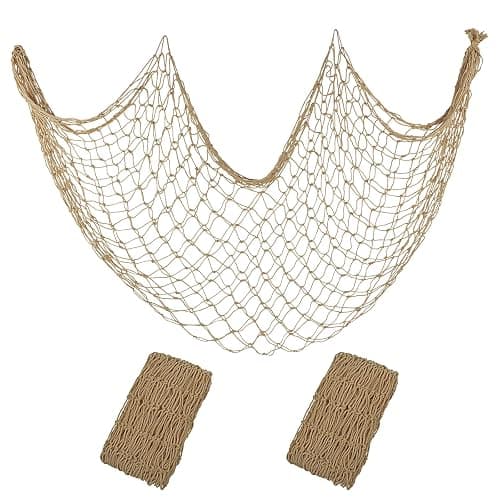 Patioland Decorative Fishing Net 2 Pack, 80x40 Inch Large Caramel Fish Net Decor for Wall, Photo Display, Nautical Mermaid Pirate Ocean Themed Beach Hawaii Under the Sea Party Decorations - Image 1