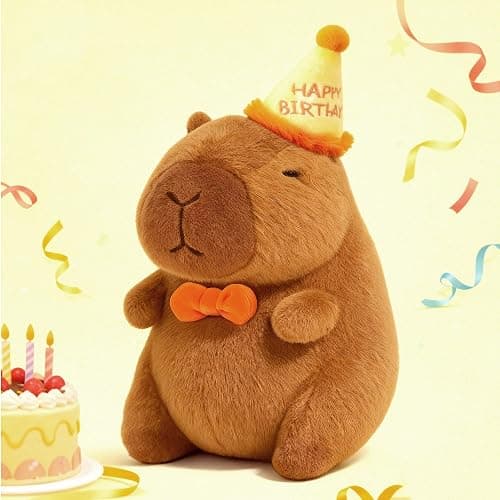 redaica Happy Birthday Capybara Plush,Cute Capybara Stuffed Animal,Soft Kawaii Capibaras Stuff Toy for Kids,Capibara Plushies Birthday Party Decorations Gift for Boys Girls(10inch) - Image 1