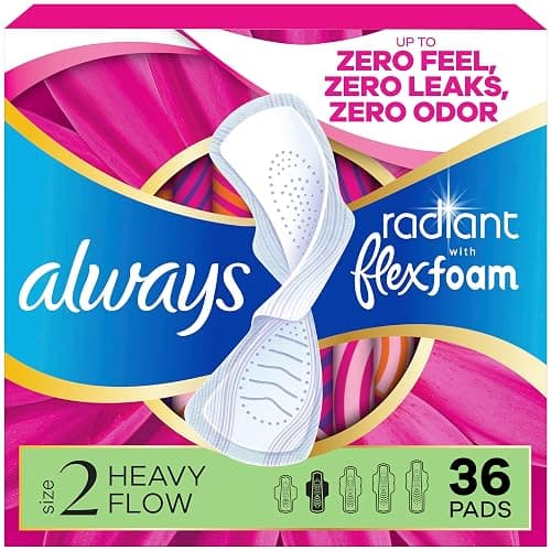 Always Radiant Feminine Pads for Women, Flexfoam Pads with Wings, Size 2, Heavy Absorbency, Lightly Scented, 36 Count - Image 1
