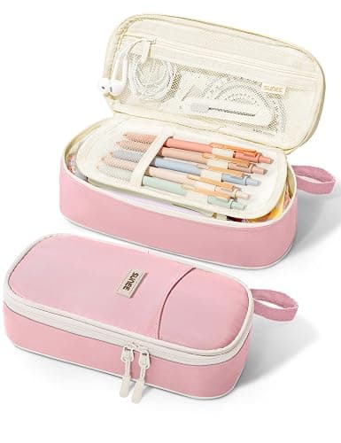 SUNEE Cute Pencil Case, Aesthetic Pen Pouch, Colored Large Pencil Bag with Zipper, Kawaii Stationery Storage and Organizer, School Supplies for Teen and Adult Girls, Pink - Image 1