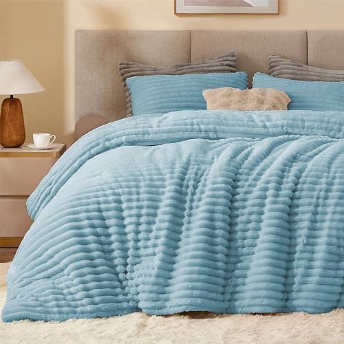 BEDELITE Fleece Queen Comforter Set -Super Soft & Warm Fluffy Light Blue Bedding, Luxury Fuzzy Heavy Bed Set for Winter with 2 Pillow Cases - Image 1