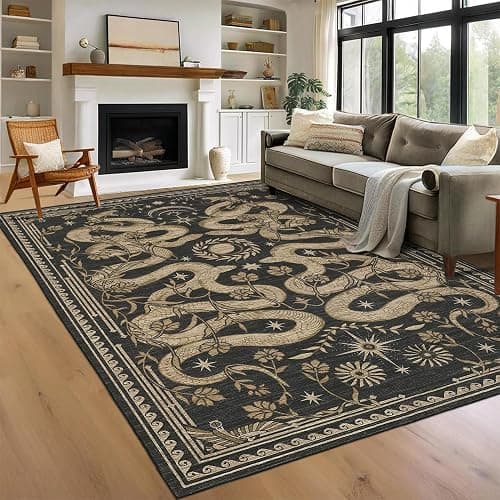 Snake Washable Rugs 9x12 Area Rug for Living Room Non Slip Forest Soft Low-Pile Stain Resistant Thin Large Throw Carpet for Bedroom Dining Room Office Dark Grey - Dark Grey - 9' x 12' (Rectangular) - Image 1
