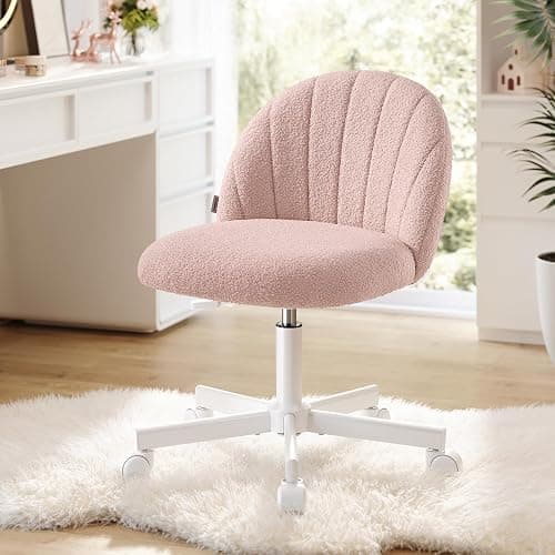 SONGMICS Office Chair, Swivel Makeup Vanity Desk Chair | Height Adjustable, Foam Padded, for Home Office, Bedroom, Dressing Room, Teddy Fleece, Fruit Pink UOBG027SA01 - Image 1