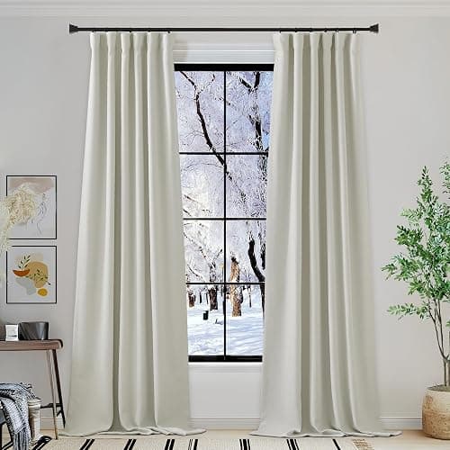 NICETOWN Faux Linen Room Darkening Curtains 84 inches Long, Rod Pocket/Back Tab/Hook Belt Thick Sound Reducing Thermal Window Treatment for Living Room/Bedroom, Natural, W50 x L84, 1 Panel - 50"W x 84"L (Pack of 1) - Natural - Image 1