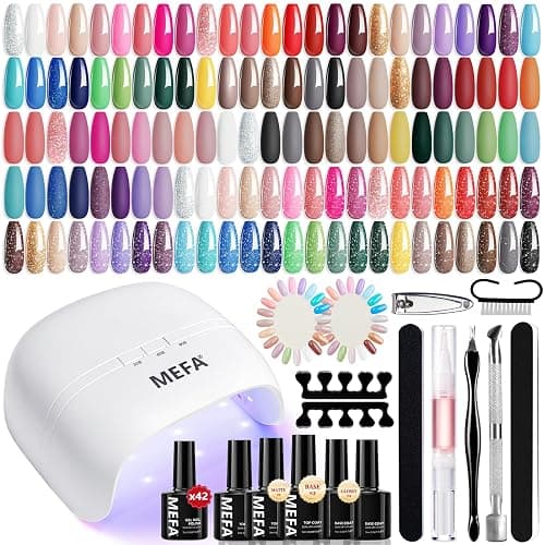 MEFA 42 Colors Gel Nail Polish Kit with U V Light, 50 Pcs All Seasons Collection Colorful Gel Polish Essential Set with 5 Psc Matte/Glossy Base Top Coat, Salon Gifts for Women - Image 1