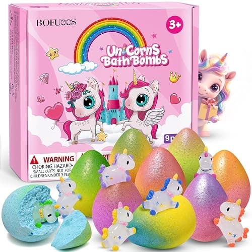 Bofuoos Unicorn Bath Bombs with Surprise Toys Inside, 9 Packs Bubble Bath Bomb for Kids, Christmas Birthday Gifts for Girls, Advent Calendar 2025 Stocking Fillers for Kids (36+ Months) - Image 1