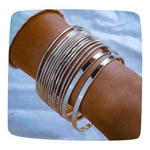 RINTOLER 16Pcs Gold Bangle Bracelets for Women - Multi Layer Stackable Textured Bracelets Boho Jewelrys Set. - Image 1
