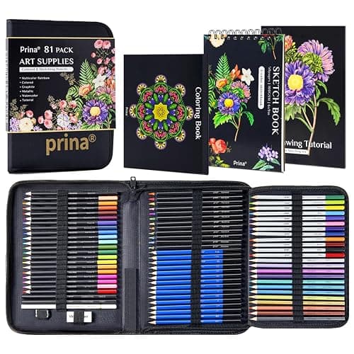 PRINA 81 Drawing Set Sketching Kit, Pro Sketch Pencils Art Supplies with Rainbow, Colored, Graphite, Watercolor, Metallic, Charcoal Pencil, Sketchbook, Coloring Book, Gift Case for Artists Adults Kids - Image 1