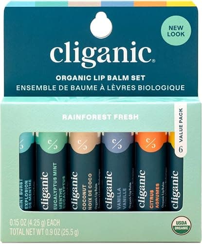Cliganic Organic Lip Balm Set (6 Flavors) - 100% Natural Hydrating, Moisturizing for Dry Cracked Lips, Stocking Stuffer Gift for Men & Women - Image 1