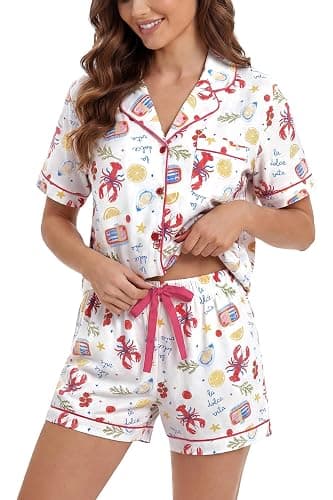 LUBOT 100% Cotton Pajamas for Women 2 Piece PJ Set Button-Down Soft Knit Short Sleeve Summer Sleepwear Loungewear XS-XXL - Image 1