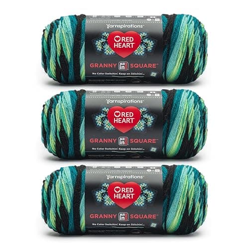 Red Heart All in One Granny Square Black- Cyber Leaf Yarn - 3 Pack of 250g/8.8oz - 100% Acrylic - #4 Worsted (Medium) - 381m/417Yards - for Knitting, Crochet and Amigurumi - Image 1
