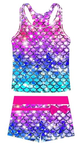 UNIFACO Girls Swimsuits Two Piece Tankini Bathing Suits Boyshort Summer Beach Rash Guard Swimwear for 4-13T - Image 1