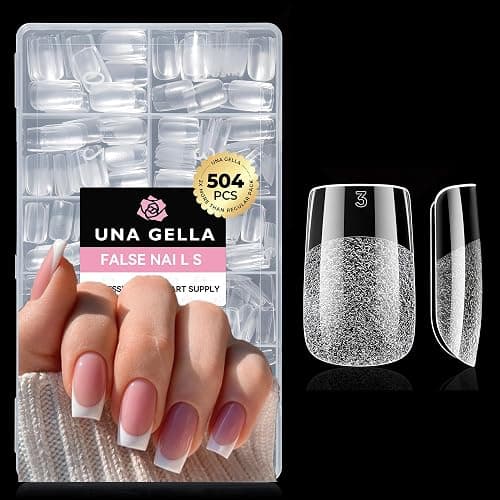 UNA GELLA Nail Tips Square: 504PCS Short Square Nail Tips Pre Etched Gel Fake Nails Tips, No C Curve For Women DIY Nail Extension French Style Salon Home Full Cover Soft Acrylic False Tips 12 Sizes - Image 1