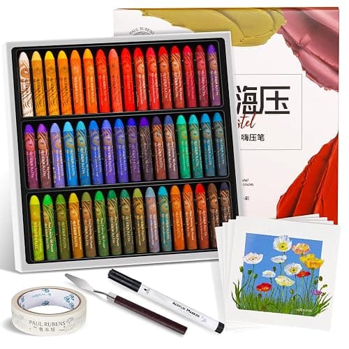 Paul Rubens Oil Pastel Set, Artist Oil Pastels, Oil Art Kit, Includes 48 Brightly Colored HAIYA Soft Oil Pastels + 1 Palette Knife+ 1 Roll of Masking Tape+ 1 Acrylic Marker + 10 Oil Pastel Paper - Image 1
