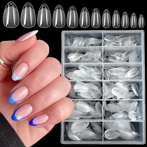 LoveOurHome 600pc Almond Nail Tips Extra Short Fake Nails Clear Press on Nails Short XS Stiletto False Nail Tip Full Cover Soft Gel Artificial Fingernails for Gel Acrylic Nails Extension - Image 1