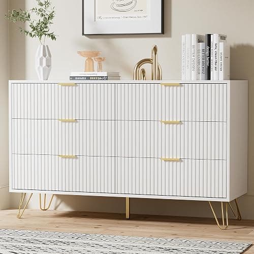 Furniway White Dresser for Bedroom with Gold Metal Handles, 47.2" Wide Modern Chest of Drawers Storage Organizer for Living Room, Closet, Hallway - Image 1