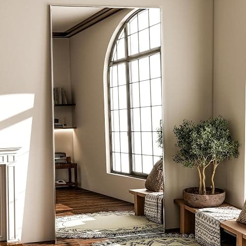 GLSLAND 71"x31" Full Length Mirror Extra Large Hanging or Leaning Rectangle Mirror Aluminum Alloy Thin Frame Bedroom Floor Dressing,Silver - Image 1