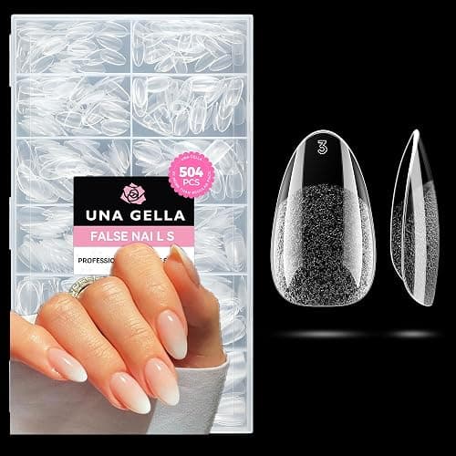 UNA GELLA Short Oval Almond Fake Nails 504pcs Press on Nails Pre-shape Short Almond Round Gel Nail Tips for Full Cover Acrylic False Nails For Nail Extension Home DIY Salon 12 Sizes False Gelly Tips - Image 1