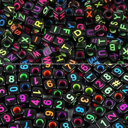 Amaney 800pcs 6×6mm Black Square Acrylic Alphabet Letter Beads A-Z Include 100pcs Heart and Number Beads for Jewelry Making Bracelets Necklaces Key Chains Each Letter Included - Image 1