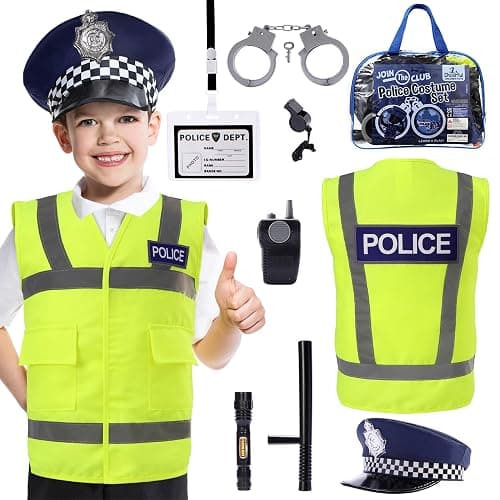 Cheerful Children Toys Kids Police Costume - 10 Pcs Police Officer Outfit Dress Up - Ideal for Boys & Girls Aged 3-7 - Include Vest & Hat - Kids Fancy Dress for Roleplay, Halloween, & STEM Learning - Image 1