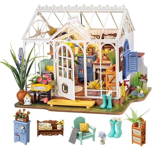 Rolife DIY Miniature Dollhouse Kit, Build 9.6" Greenhouse Diorama Kit Building Set with LED Room Hobby Craft for Aduls Uniue Gifts for Teens (Dreamy Garden) - Image 1