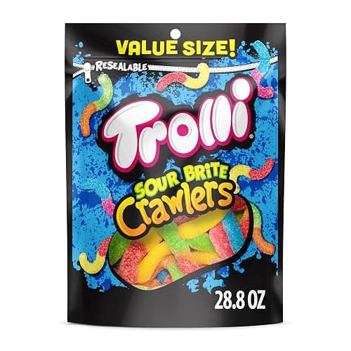 Trolli Sour Brite Crawlers, Candy, Cherry-Lemon, Strawberry-Grape & Orange-Lime, Sweet and Sour, Gummy Worms, 28.8 oz - Image 1