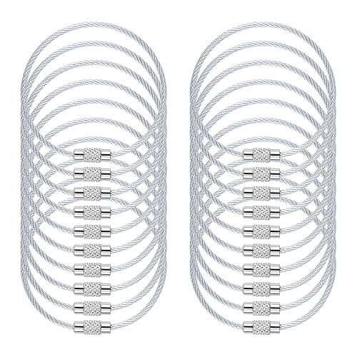 Imslery 7.8 in Steel Wire Keychain Cable,Nylon Coated Metal Key Ring,Luggage Tags Loops 2mm Twist Barrel,Silver - Image 1