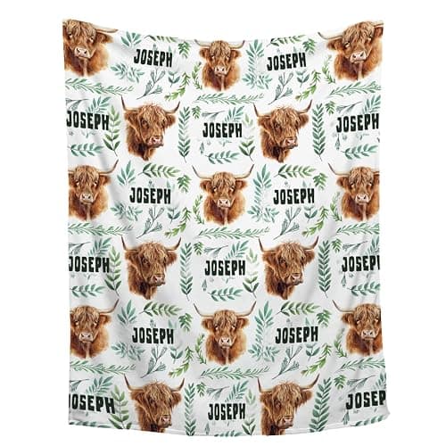 Custom Highland Cow Personalized Baby Blanket - Soft Cozy Name Blanket for Kids, Infant, Toddler - Gift for Birthday - 30"x40" Toddler Size for Baby/Pet - Image 1