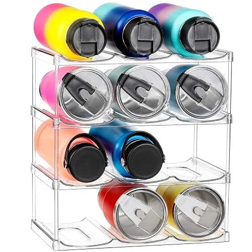 LARGER Compartment - Stackable Water Bottle Organizer Holder - for Stanley & Others' Large Tumbler - Clear Wine Rack, Cup Bottle Holder for Cabinet Home Countertop Fridge Pantry Shelf, 4 Tier Hold 12 - Image 1