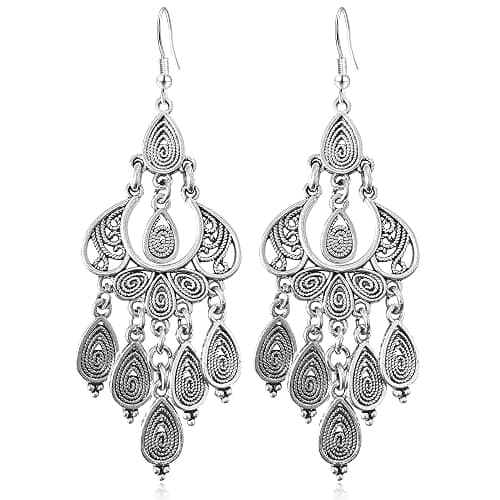 JIMARIN Unique Bohemian Vintage Bronze Chandelier Teardrop Flower Geometry Dangle Drop Earrings For Women - Image 1