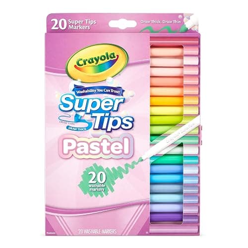 CRAYOLA Pastel - Super Tips, Feutres Lavables Pointe Moyenne, Pack de 20 Pièces, pour l'École et le temps Libre, Couleurs Pastel, 58-7517 - Image 1