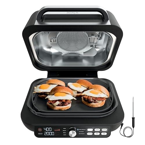 Ninja IG651 Foodi Smart XL Pro 7-in-1 Indoor Grill/Griddle Combo, use Opened or Closed, Air Fry, Dehydrate & More, Pro Power Grate, Flat Top, Crisper, Smart Thermometer, Black - Image 1