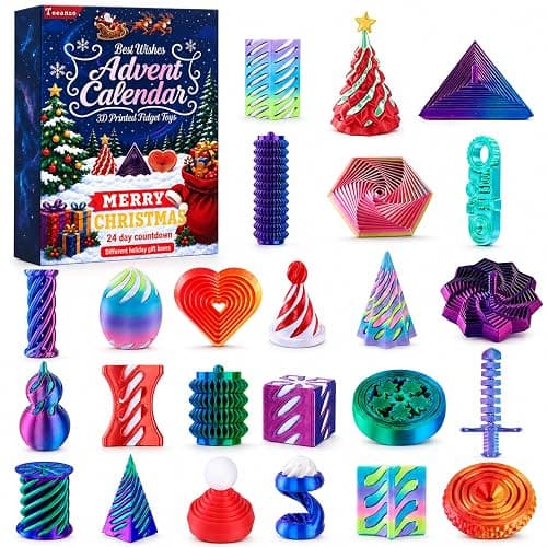 Advent Calendar 2026 Christmas 24 Days Countdown Mini 3D Printed Fidget Toy | Countdown Calendar 3D Printed Stress Relief Toys for Kids Adults Xmas Spiral Sensory Surprise Gifts Countdown Party Favors - Image 1