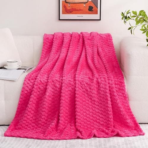 Puncuntex Hot Pink Throw Blanket 60"×80" inches Fuzzy 3D Jacquard Decorative Flannel Fleece Super Soft Plush Cozy Blanket for Couch Sofa Chair Lightweight - 60"×80” - Hot Pink - Image 1