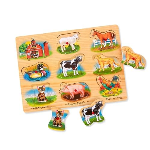 Melissa & Doug Farm Sound Puzzle - Wooden Peg Puzzle with Sound Effects (8 pcs) - Image 1