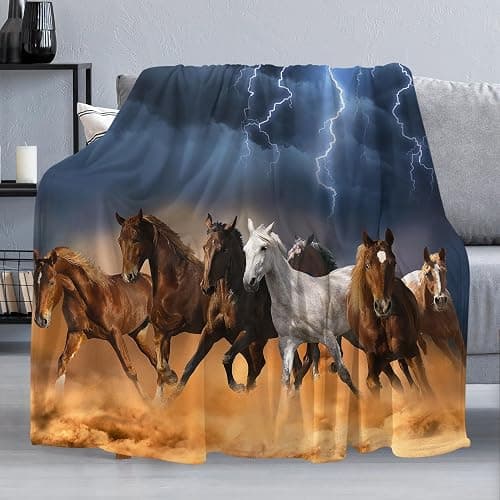 Lightning & Horse Throw Blanket for Couch, Super Soft Fuzzy Throws Warm Comfortable Plush Fleece Blanket, Fashion Decorative Flannel Fleece Blanket for All Season(60 x 80 in, Lightning & Horse) - Image 1