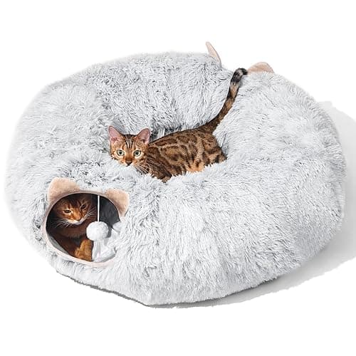ZVBEK Cat Tunnel with Cat Bed for Indoor Cats, Under Christmas Tree Soft Plush Peekaboo Cat Cave Donut Tunnel, Multifunctional Cat Playground Toys Hideplace for Cats, Kittens, Rabbit, Ferret (Grey) - Image 1