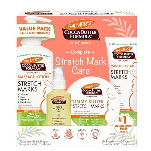 Palmer's Cocoa Butter Formula Pregnancy Skin Care Kit for Stretch Marks and Scars, Dermatologist Approved, Gift for Mom to Be, 4 Piece Full Size Set - Image 1