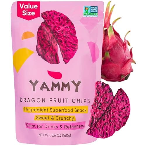 Yammy Dried Dragon Fruit Chips for Drinks Refreshers - Like Freeze Dry Dragonfruit Pieces - 1 Ingredient Healthy Snack for Adults & Kids - 2g Protein, 4g Fiber, Gluten Free Vegan, 5.6oz Value Size - Image 1