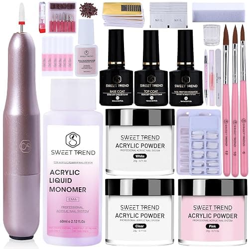 Acrylic Nail Kit with Drill: 20g Clear White Pink Acrylic Powder and Liquid Beginners Set - Professional Brushes Nail Tips Nail Supplies - Full Tools Extensions Starter for Women Home & Salon - Image 1
