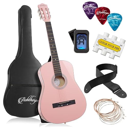 Ashthorpe 38-inch Beginner Acoustic Guitar Package (Pink), Basic Starter Kit w/Gig Bag, Strings, Strap, Tuner, Picks - Image 1