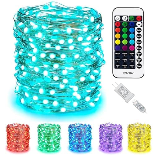Minetom Color Changing Fairy String Lights - 33 ft 100 LED USB Silver Wire Lights with Remote and Timer, Starry Fairy Light for Bedroom Party Indoor Christmas Decoration, 16 Colors, Adapter Included - Image 1