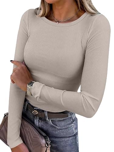 ANRABESS Women Long Sleeve Shirts Rib Knit Slim Fit Tops Basic Tee 2025 Fall Outfits Casual T-Shirt Underscrubs Layer Clothes - Image 1