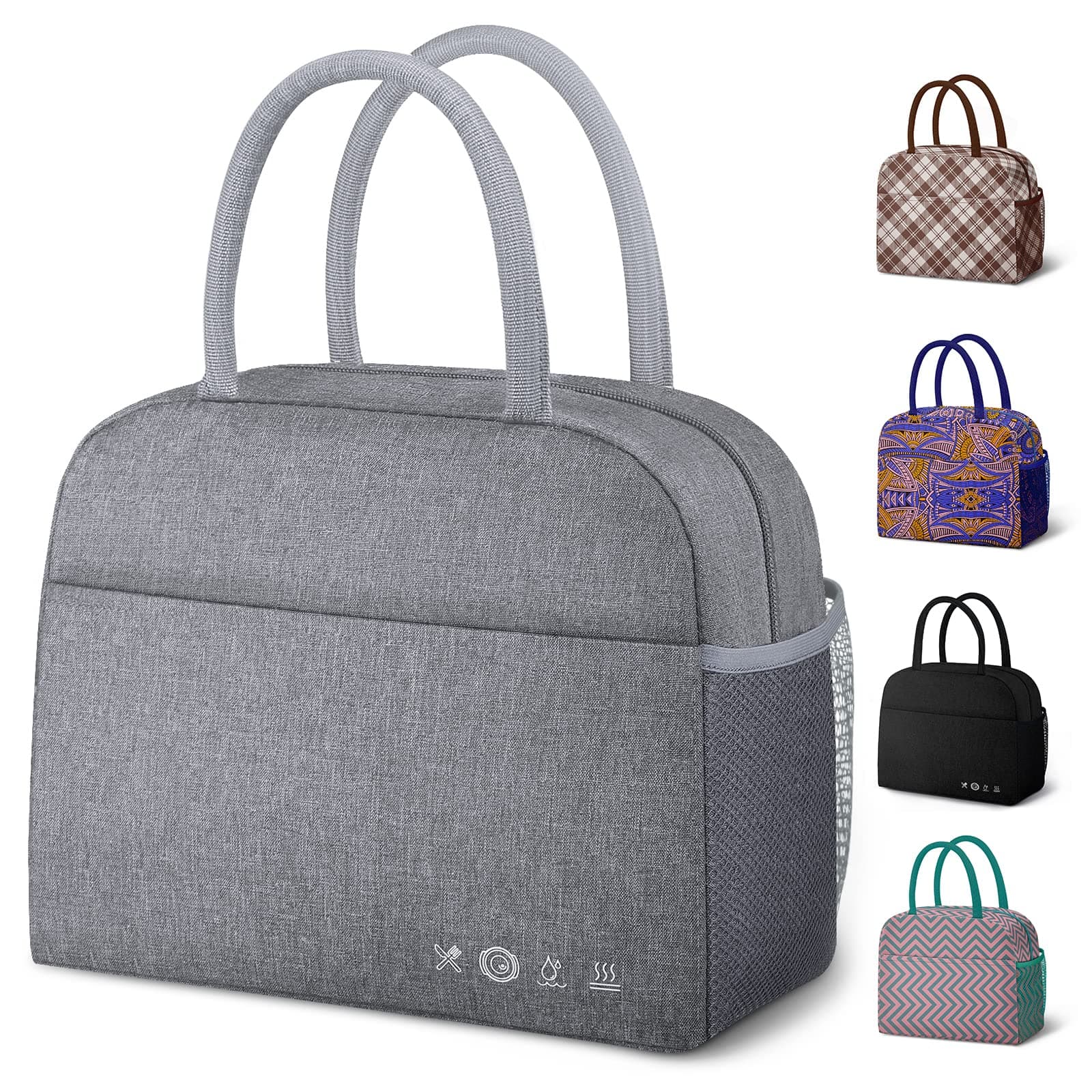 DALINDA Lunch Bag Lunch Box for Women Men Reusable Insulated Lunch Tote Bag,Leakproof Thermal Cooler Sack Food Handbags Case High Capacity forTravel Work School Picnic- Grey - Grey Lunch Bag - Image 1