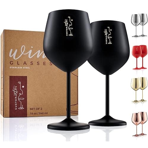 Gusto Nostro Stainless Steel Wine Glass - 18 oz - Unbreakable Black Wine Glasses for Travel, Camping and Pool - Fancy, Unique and Cool Portable Metal Wine Glass for Outdoor Events, Picnics (Set of 2) - Image 1