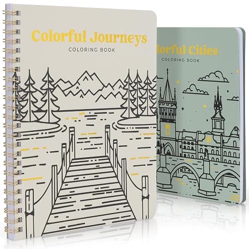 Beautiful Adult Coloring Book Set of 2 for Relaxation - Inspirational Adventures and Landmarks Scenery for The Spirit of Wanderlust - Perfect Stress-Relieving Gift for Women (Journeys & Cities, 2) - Image 1