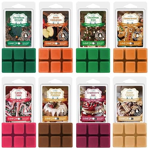 Christmas Wax Melts Wax Cubes, SNOWSEN Strong Winter Fragrance Soy Wax Cubes for Wax Warmer,Scented Wax Melts Gift Set, Apple Cinnamon, Gingerbread, Christmas Pudding and More, Wax Melts Tarts -8 Pack - Image 1