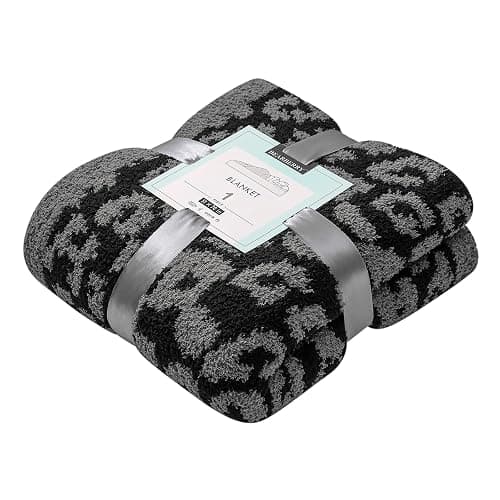 bearberry Fuzzy Leopard Knitted Throw Blanket Soft Cozy Warm Microfiber Blanket for Couch Sofa Bed Travel(Graphite/Carbon, 51"x70") - Graphite/Carbon - Throw XL(51″x70″) - Image 1